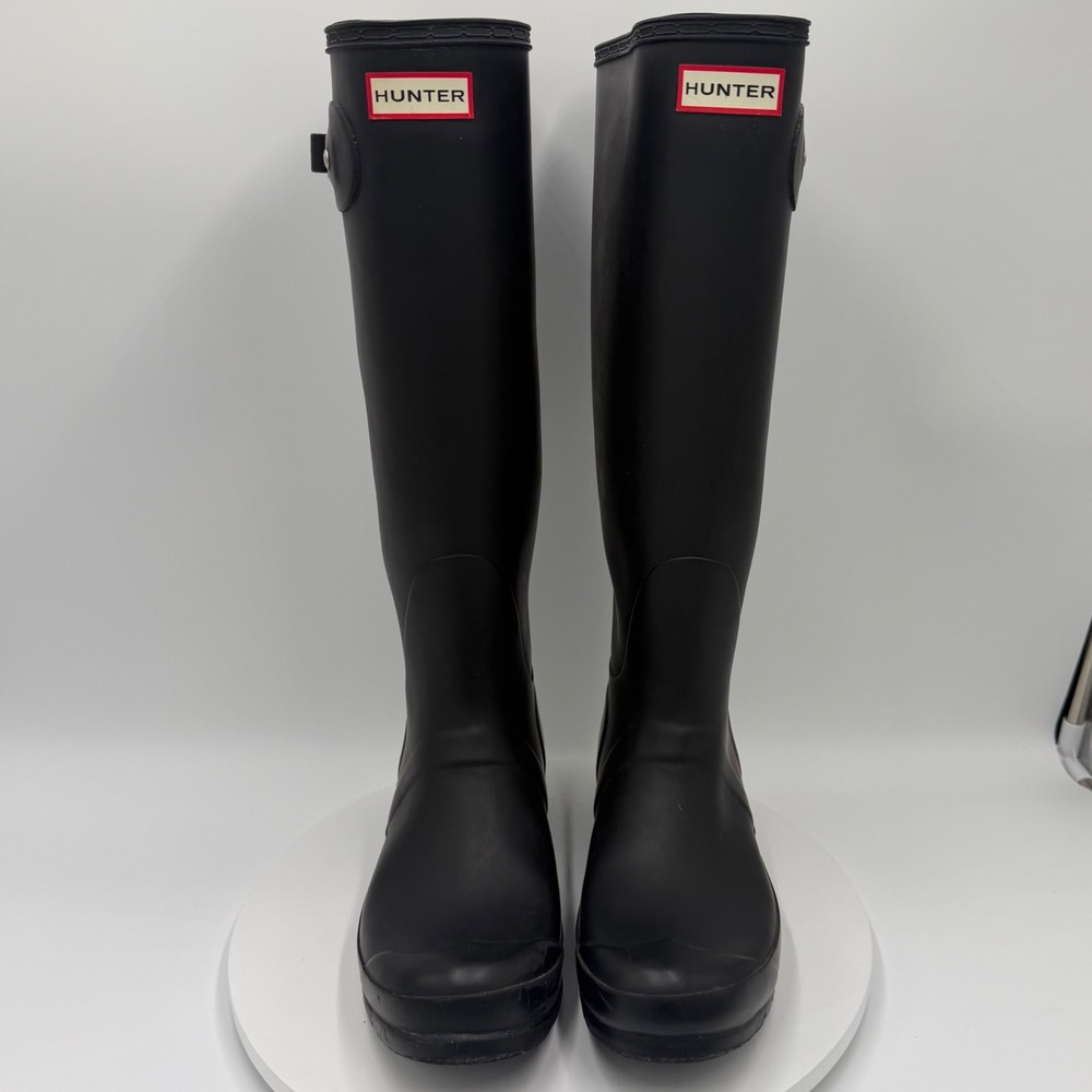 Hunter Original Tall Rain Boots Matte Black Waterproof Rubber WFT1000RMA Size 9
